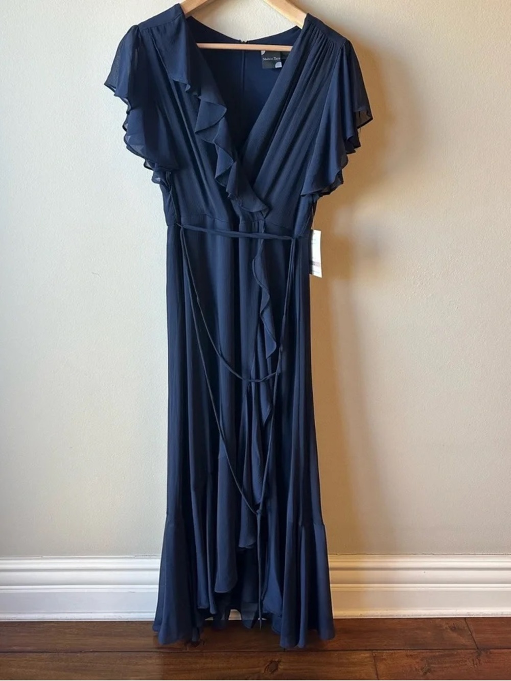 Navy Ruffle Wrap Maxi Dress